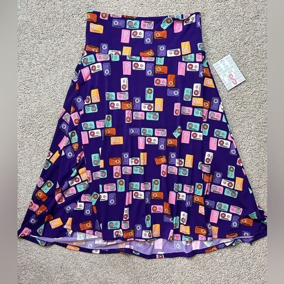 LuLaRoe Cassette Tape 80s Style High Waisted MIDI Skirt - Picture 4 of 8
